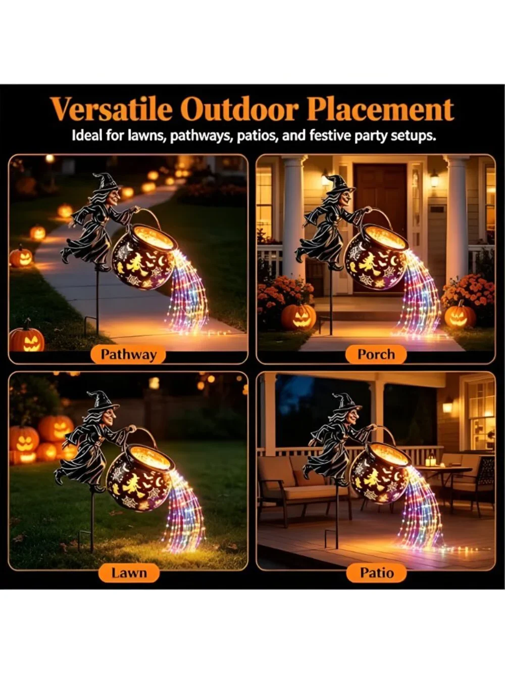 Halloween Witch Cauldron Garden Light,Colorful Waterfall-Style Light Flow
